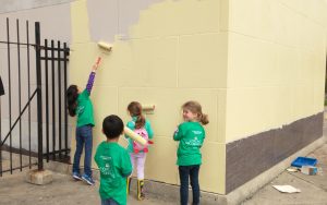 The kids did a great job painting and only got little bits of paint in their hair.