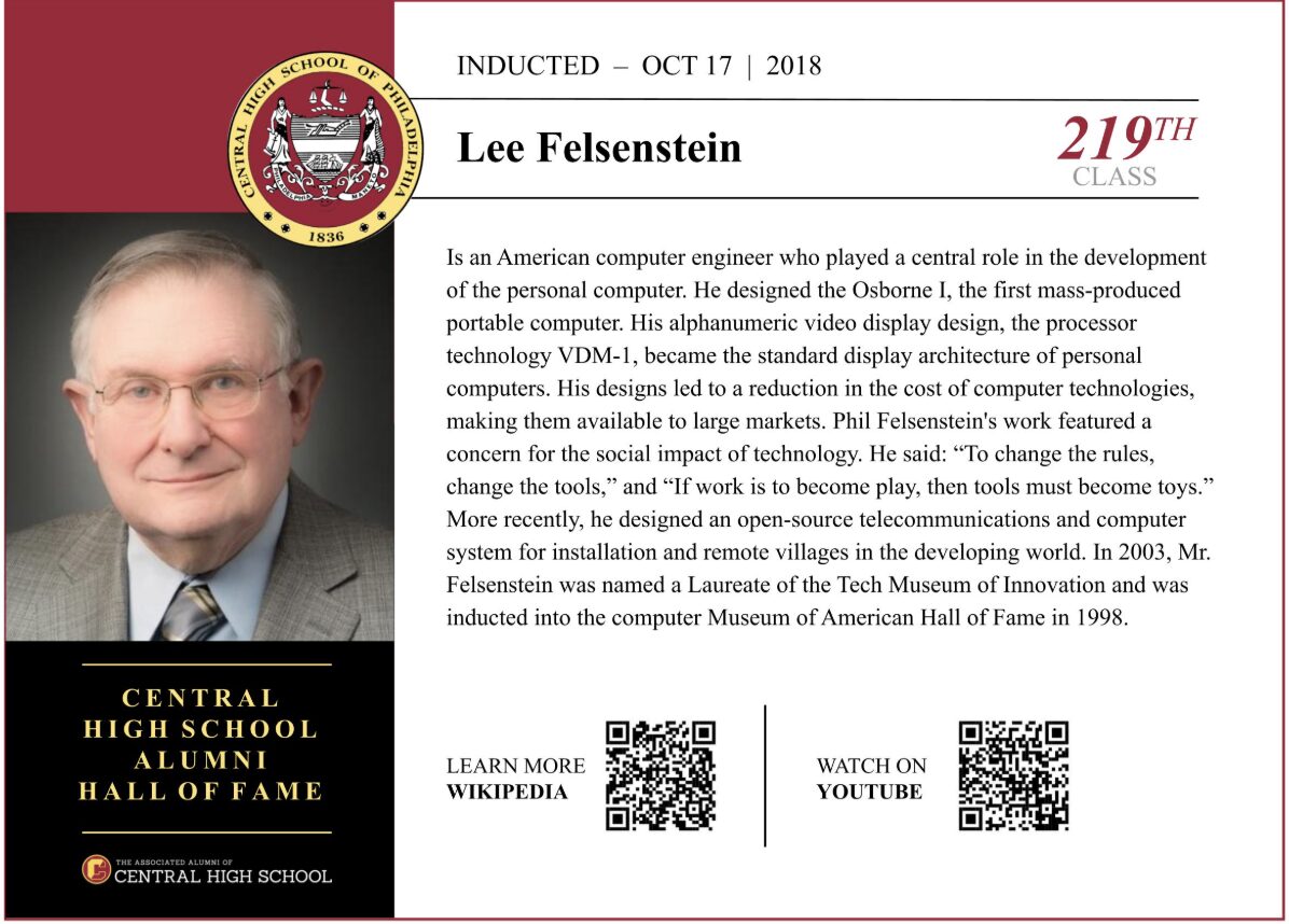 Lee Felsenstein, 219 AACHS Hall of Fame Member